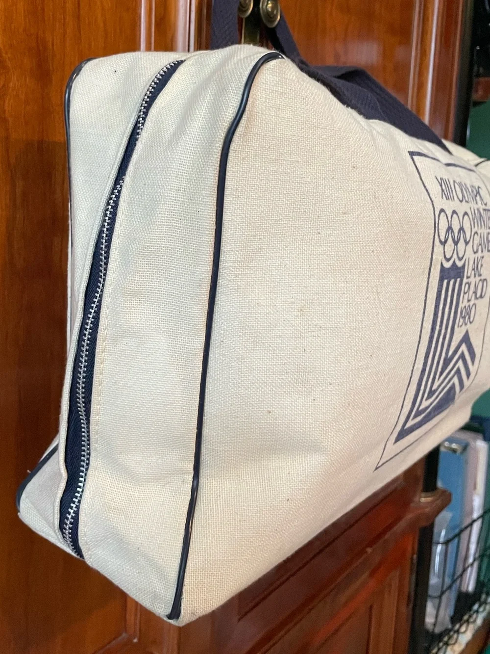 Lake Placid 1980 Canvas Travel Bag - Cream & Navy